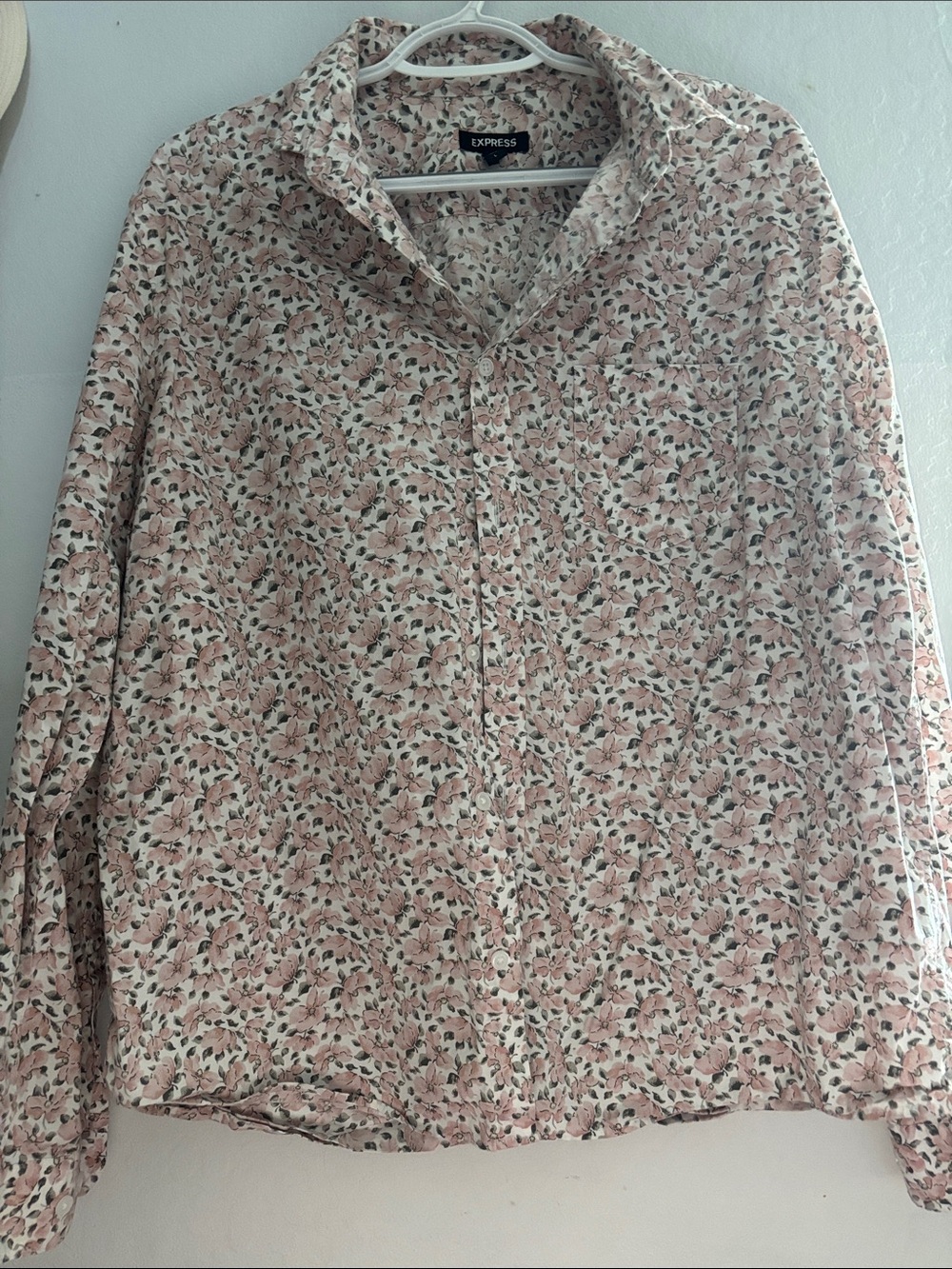 Express Pink Floral Button-Down Shirt for Women